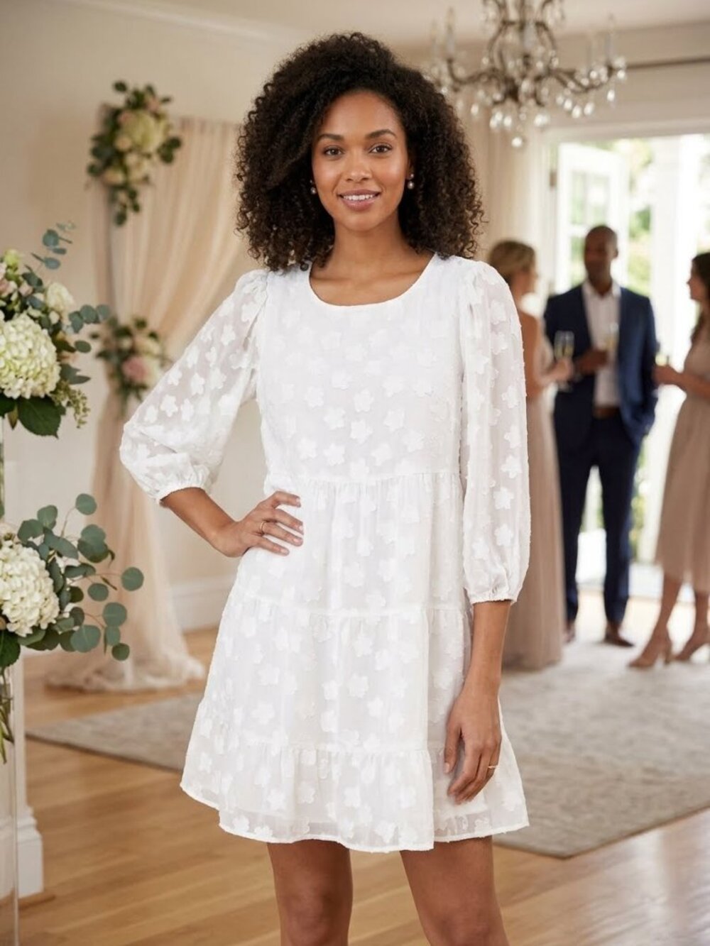 Show Me Your MuMu Portobello White Floral Tiered Pockets Flowy Mini Dress 3757